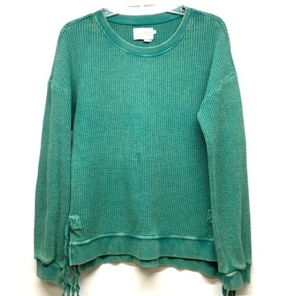 Anthropologie Saturday/Sunday Aliana Waffle Pullover in Blue Green M NWOT - Picture 3 of 14
